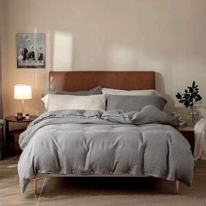 FULL - French 100% LINEN 3 Pieces Duvet Cover Set Stone Wash by Umchord NWT